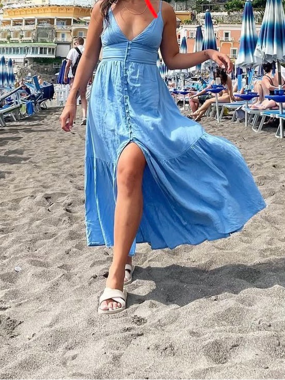 Abercrombie and Fitch Light Blue Spaghetti Strap Button-Front Maxi Dress - Picture 5 of 8